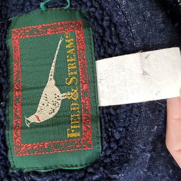 Vintage 90s Field & Stream Outdoor Sherpa Fleece Blue Tan Womens Jacket Size Med - Picture 16 of 17